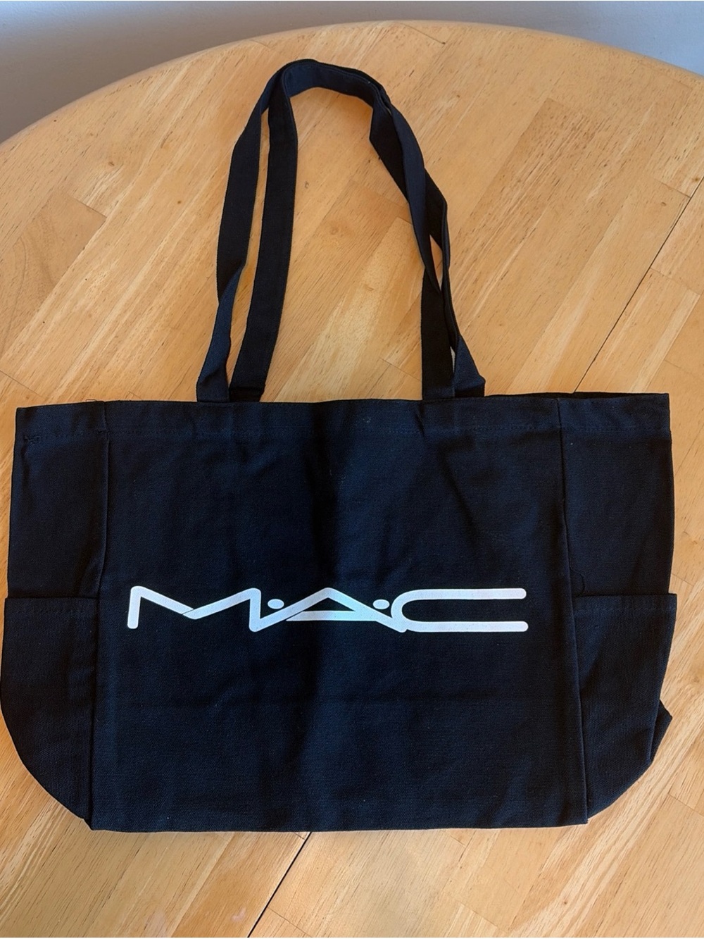 New in Plastic MAC Cosmetics Black Canvas Tote Bag with White Logo